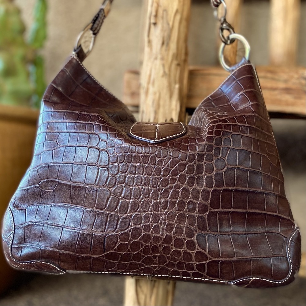 Leather Croc Embossed Textured Shoulder Bag Donald J Pliner - Picture 10 of 13